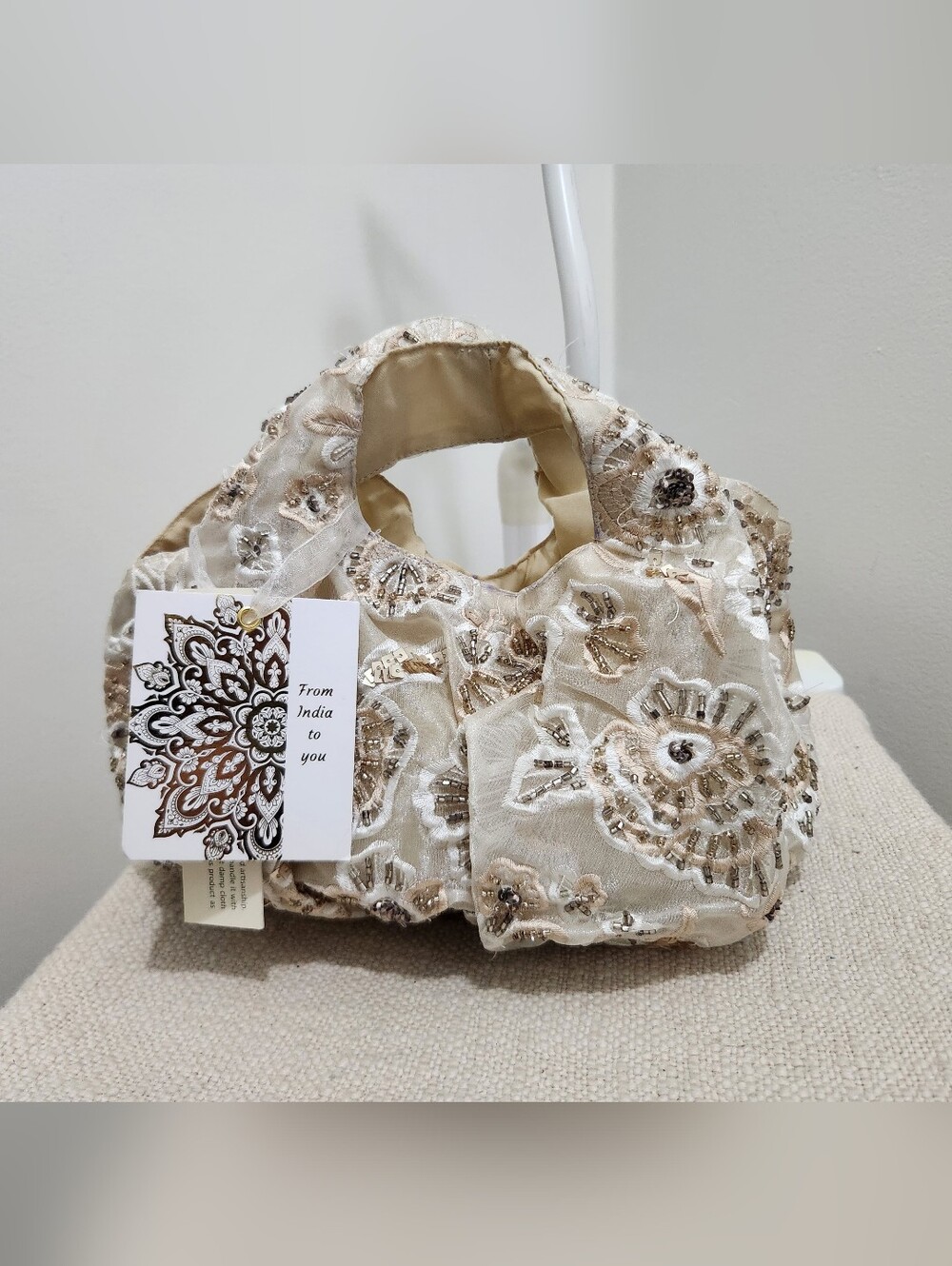 Embroidered Beige Sequin Handbag!-